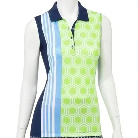 EP PRO SLEEVELESS MIXED MEDIA GEO PRINT POLO - Picture 1 of 5